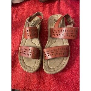Earth Spirit Sandals Women's Size 8 Brown Cognac Laser Cut Slingback Buckle